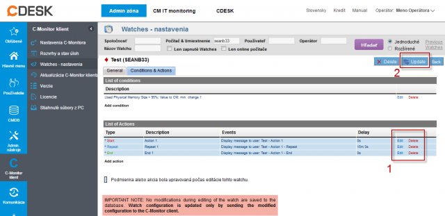 Obrázok: CM Portal - Add Watches Action Step 3 Obrázok: CM Portal - Add Watches Action Step 3
