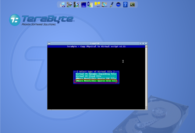 Vyber virtuálneho formátu VMware Monolithic Sparse SCSI file