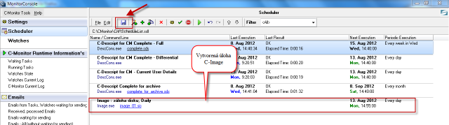 Zálohovacia úloha je pridaná do schedulera