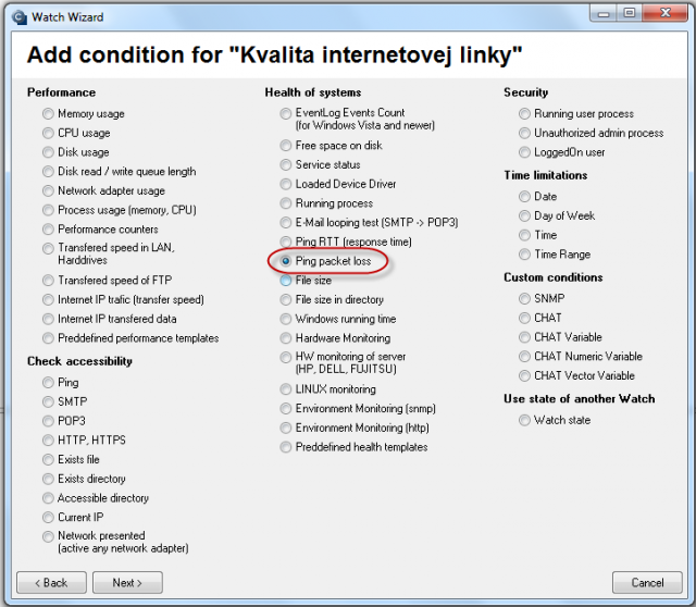 Zvolenie Ping Packet Loss