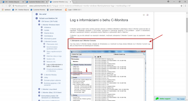 C-Monitor Current Log zobrazený cez scheduler C-Monitor klienta