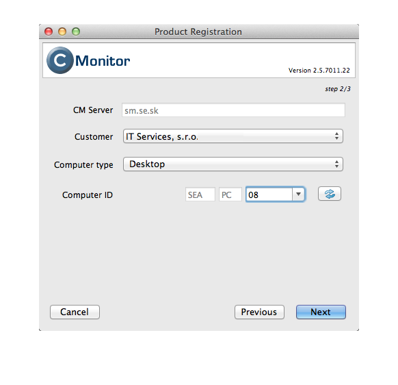 Registrácia C-Monitora pod konkrétnym zákazníkom