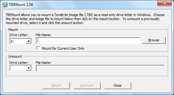 TBIMount utilita k namapovaniu .tbi súborov do OS ako písmeno disku