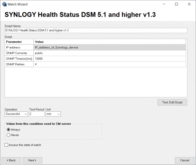 Vstupné údaje k nastaveniu watchu z NAS SYNOLOGY