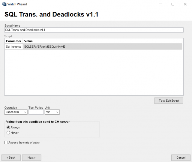 Vstupné údaje k nastaveniu watchu z SQL Transactions And Deadlocks