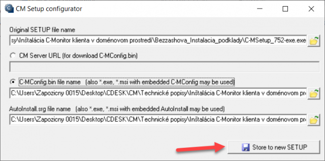 Vytvorenie inštalačného súboru v CM Setup configurator