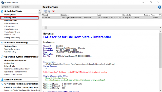 Zobrazenie spustených úloh cez C-Monitor klienta