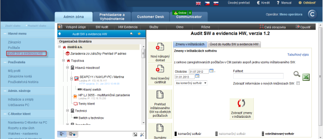 Zobrazenie detailu konkrétneho zákazníka v Audit SW a evidencia HW