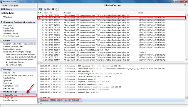 Zobrazenie Logov z C-Backup zálohovanie cez C-Monitor klienta