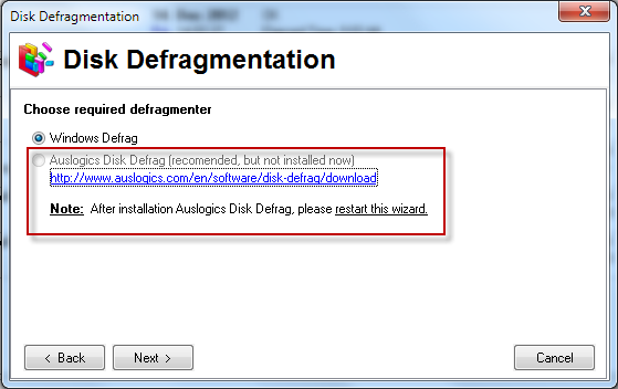 Pri voľbe programu pre vykonávanie defragmentácie zvolíte Auslogics Disk Defrag