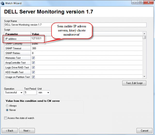 Zadanie IP adresy servera, ktorý chcete monitorovať