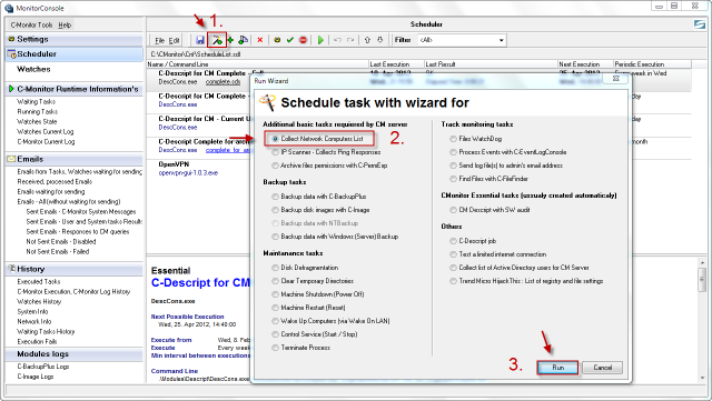 Vytvorenie novej úlohy v Scheduleri  "Collect Network Computer List"