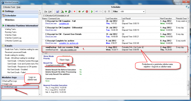 Zobrazenie detailov úlohy v C-Monitor schedulery