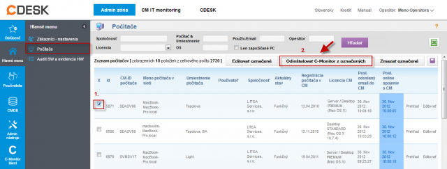 Odinštalácia C-Monitor MAC OS klienta cez CM portál