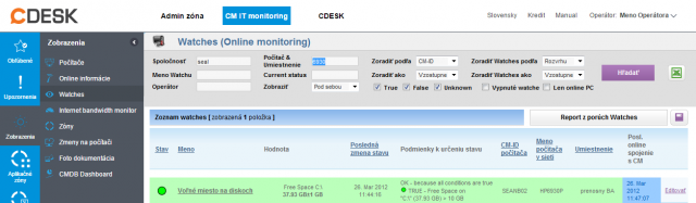 Kontrola Watchu cez web CM