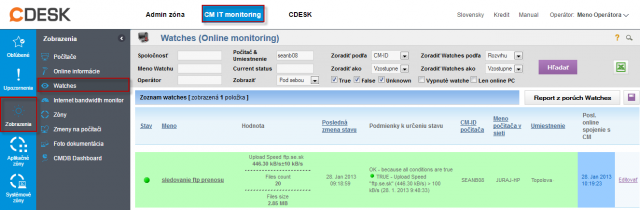 Zobrazenie stavu watchu cez CM portál