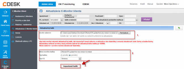 Import aktualizačného balíčku do CM portálu