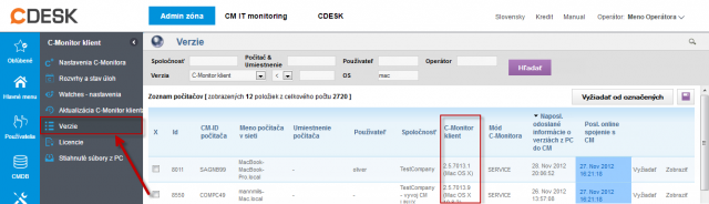 Overenie aktuálnej verzie C-Monitor klienta
