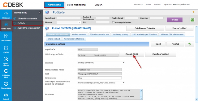 Zmena CM-ID počítača cez CM Portál