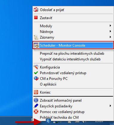 Vstup do Scheduler - Monitor Console